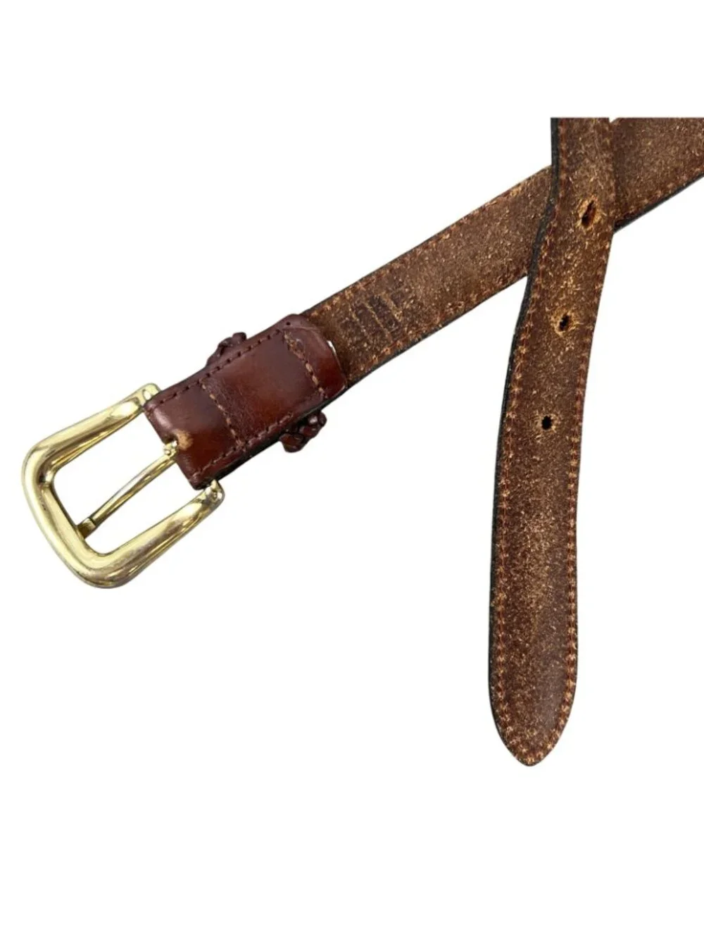 Vintage Mens 42 Belt Brown Leather Brass Buckle Braided Classic Sporty 90s